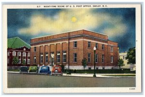 c1940's Night-Time Scene US Post Office Shelby North Carolina Vintage Postcard