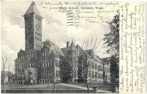 D/B Postcard of High School in Spokane Washington WA 1910