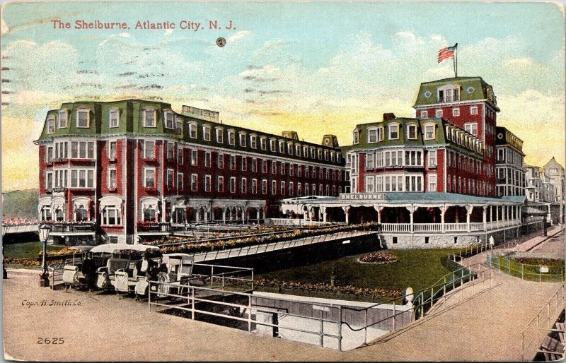 Shelburne Hotel Atlantic City New Jersey NJ US Flag Golf Carts Postcard Note WOB 