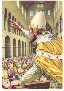 Trade card Europe in Middle Age Pope Urban II discourse about 1095 Crusade