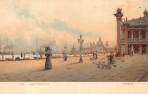 MOLO ANGOLO PALAZZO REALE VENICE ITALY ARTIST SIGNED POSTCARD (c. 1910)