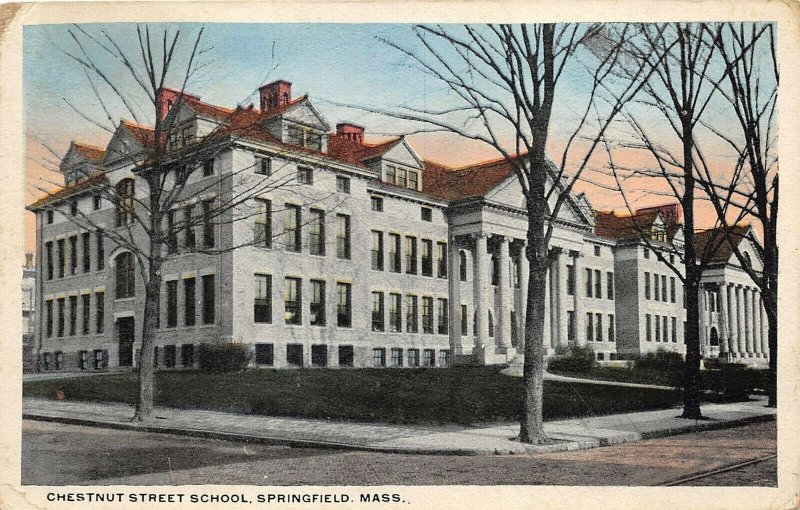 Springfield Massachusetts 1918 Postcard Chestnut Street School