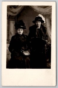 RPPC Two Lovely Ladies Fancy Coats Hats Studio Photo Postcard L23