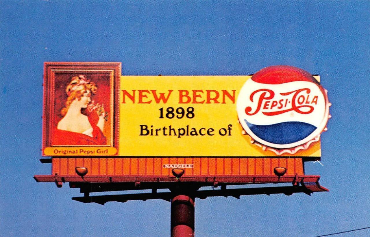 NEW BERN, NC North Carolina BIRTHPLACE OF PEPSICOLA BILLBOARD Chrome Postcard United States