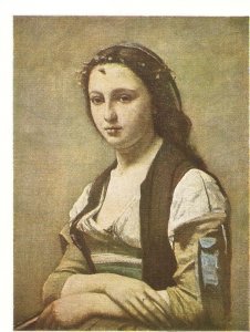 J.B.Corot. The woman with the pearl Nice painting. modern French postcard