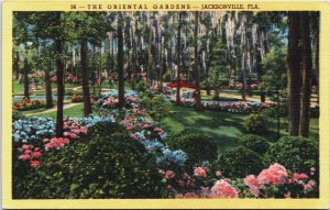 The Oriental Gardens Jacksonville Florida Linen Postcard C088