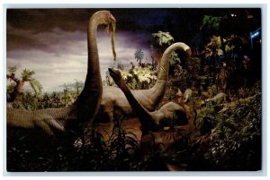 c1950 Primeval World Ponderous Brontosauri Wallow Disneyland Anaheim CA Postcard