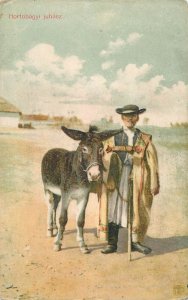 Painting fine art vintage postcard Hungary Hartobagyi jihasz donkey