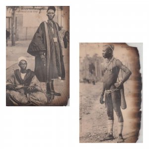 Unit of 2 fire damaged vintage postcards West Africa ethnic types