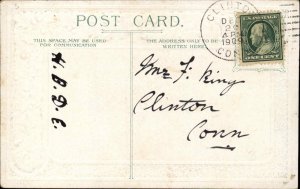 Christmas - Little Boy Knocking on Door Snowstorm c1910 Postcard