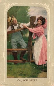 Vintage Postcard 1910's Oh You Rube! Man & Woman Playing the Field