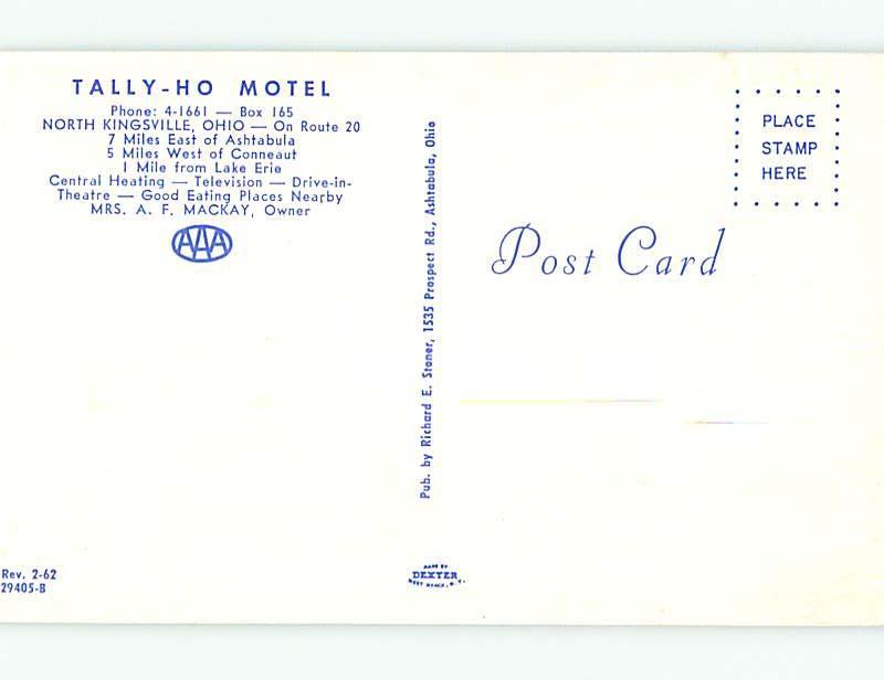 Unused Pre-1980 TALLY-HO MOTEL North Kingsville Ohio OH s4070