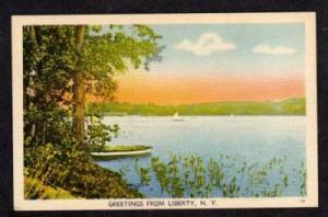 NY Greetings from LIBERTY LAKE NEW YORK Postcard Linen