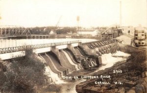 RPPC Dam On Chippewa River, Cornell, WI Steel Bridge ca 1930s Vintage Postcard