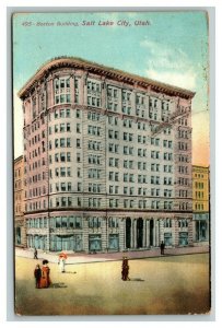 Vintage 1909 Postcard Boston Building Pedestrians Salt Lake City Utah