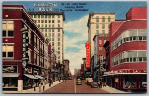 Vtg Knoxville Tennessee TN Gay Street View Baums Hamilton Bank 1940s Postcard