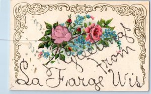 c1950 Greetings From La Farge Flowers Wisconsin Correspondence Vintage Postcard