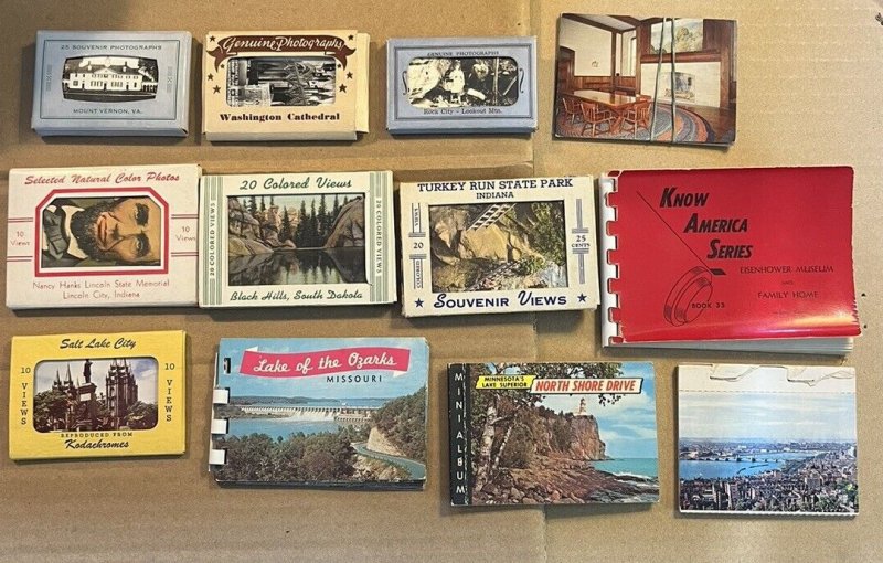 LOT OF 12 MINI POSTCARD BOOKS, PHOTO LOTS AND POSTCARD LOTS