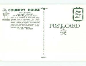 Unused Pre-1980 COUNTRY HOUSE RESTAURANT Barre Vermont VT s0656