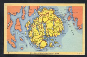 MOUNT MT. DESERT ISLAND MAINE STATE MAP VINTAGE LINEN POSTCARD