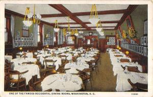 Washington DC Occidental Dining Room Interior Hotel Antique Postcard K99964