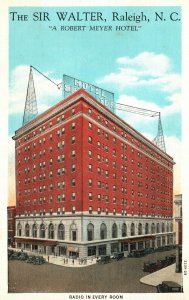 Vintage Postcard Hotel Sir Walter Robert Meyer Radio In Every Room Raleigh NC 