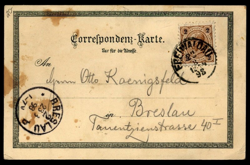 Austria/Germany/Poland 1898 Gruss Aus Grafenberg Card to Breslau 