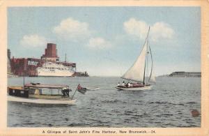 St Johns Fine Harbour New Brunswick Canada Sail Boat Antique Postcard K94526