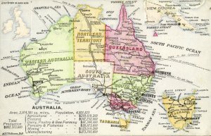 australia, Map Postcard, Australian Regions (1910s)