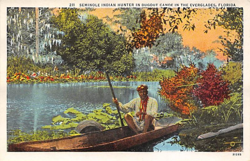 Seminole Indian hunter in dugout canoe Florida, USA Indian Unused 