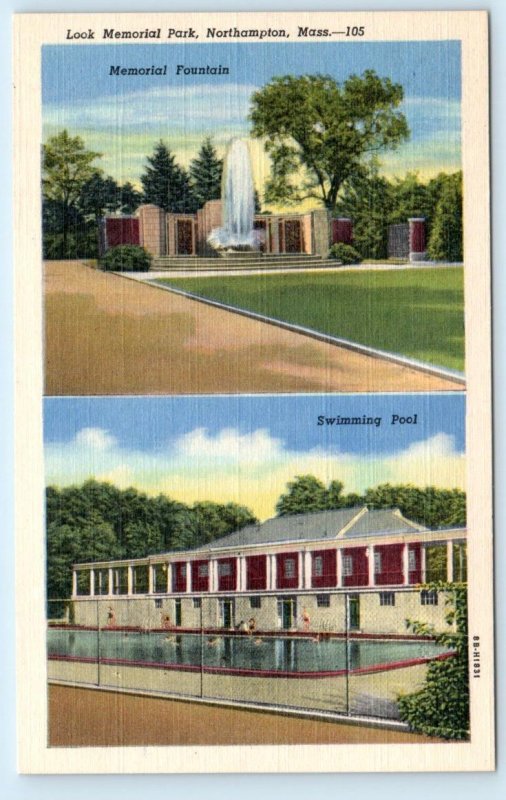 NORTHAMPTON, Massachusetts MA ~ Swimming Pool LOOK MEMORIAL PARK 1940s Postcard