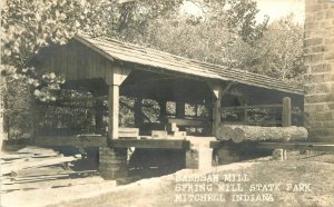 Postcard Indiana Mitchell Sashsaw Mill Spring Mill Park Logging Lumber 23-2310