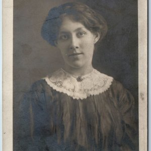 c1910s Cute Young Lady Portrait RPPC Close Up Headshot Nice Skin Real Photo A213