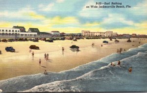 Florida Jacksonville Beach Surf Bathing Scene Curteich