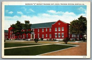 Postcard Norfolk VA c1920s Barracks “G” Recruit Training Unit Naval Training Stn