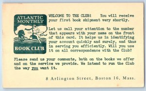 1952 Atlantic Monthly Book Club Shipment Boston MA Advertising Postal Card