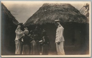 AMERICAN OFFICERS in LIBERIA village AFRICA ANTIQUE REAL PHOTO POSTCARD RPPC