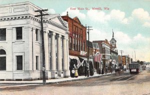 Merrill Wisconsin East Main Street Trolley Vintage Postcard JI658204