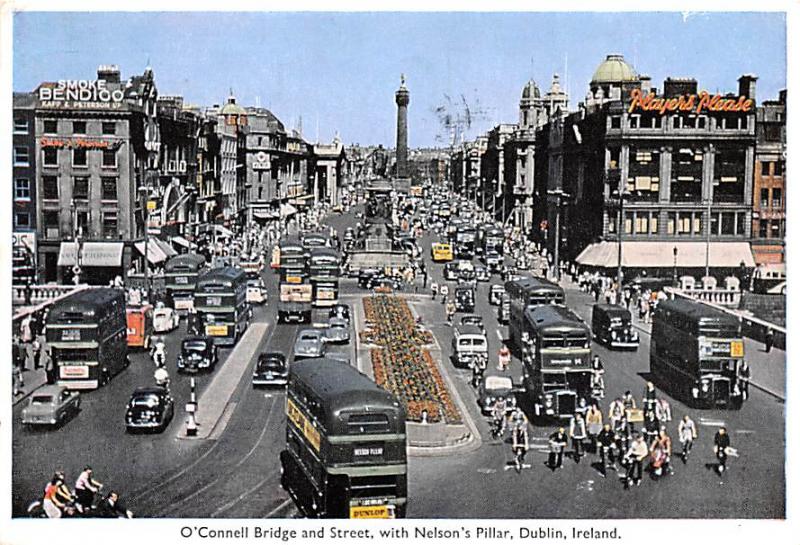 Dublin Ireland O'Connell Bridge & Street with Nelson's Pillar Dublin O'Connel...