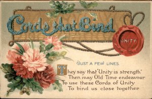 Unity Cords That Bind Carnations Gilt Embossed c1900-20s Vintage Postcard