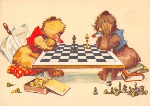 Dressed Bears Playing Chess Vintage Postcard AA24257