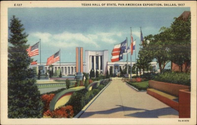 Dallas TX 1937 Pan American Expo Texas Hall of State Linen Postcard