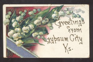 GREETINGS FROM GYPSUM CITY KANSAS TO UTICA KANS. FLORAL VINTAGE POSTCARD