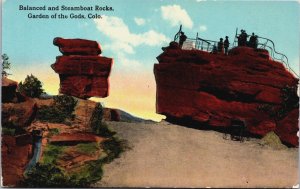 Balanced and Steamboat Rocks Garden Of The Gods Colorado Vintage Postcard C095