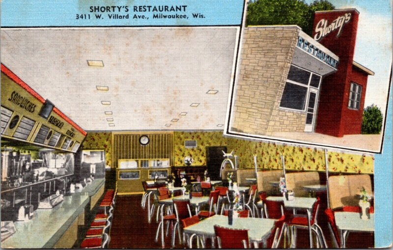 Linen Postcard Shorty's Restaurant 3411 W. Villard Avenue in Milwaukee Wisconsin