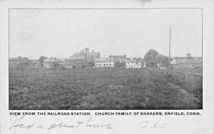 Enfield CT Church Family of Shakers View From Railroad Station Postcard