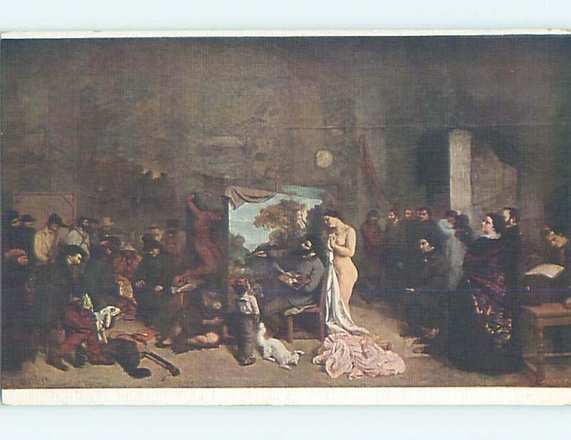 Pre-Linen foreign risque NUDE WOMAN STAND BESIDE PAINTER PAINTING PICTURE HL8541 Topics