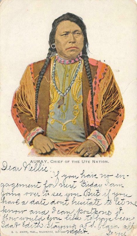 AURAY Chief of the Ute Nation Native American Indian 1907 Vintage Postcard