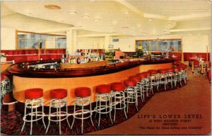 Postcard IL Chicago Lipp's Lower Level Restaurant Oval Bar - LINEN 1940s L14