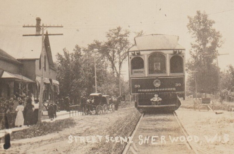 Sherwood WISCONSIN RPPC 1914 MAIN STREET Added On TROLLEY nr Appleton Hilbert KB